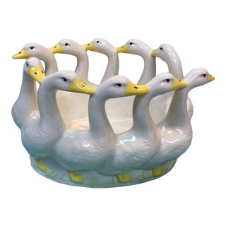 Vintage Ceramic Gaggle of Geese- Centerpiece, Candleholder, Planter For Sale
