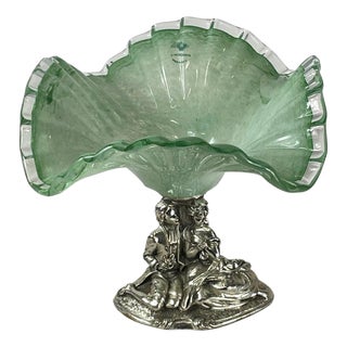 Glass Bowl on Silver Base with a Romantic Scene from La Meridiana, Italy For Sale