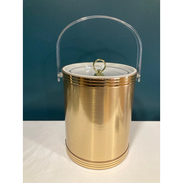 Vintage Gold-Tone Ice Bucket With Clear Handle For Sale - Image 4 of 7