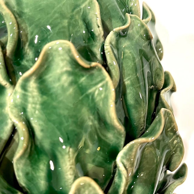 Bordallo Pinheiro Vintage Majolica Green Faience Artichokes - A Pair For Sale - Image 4 of 13