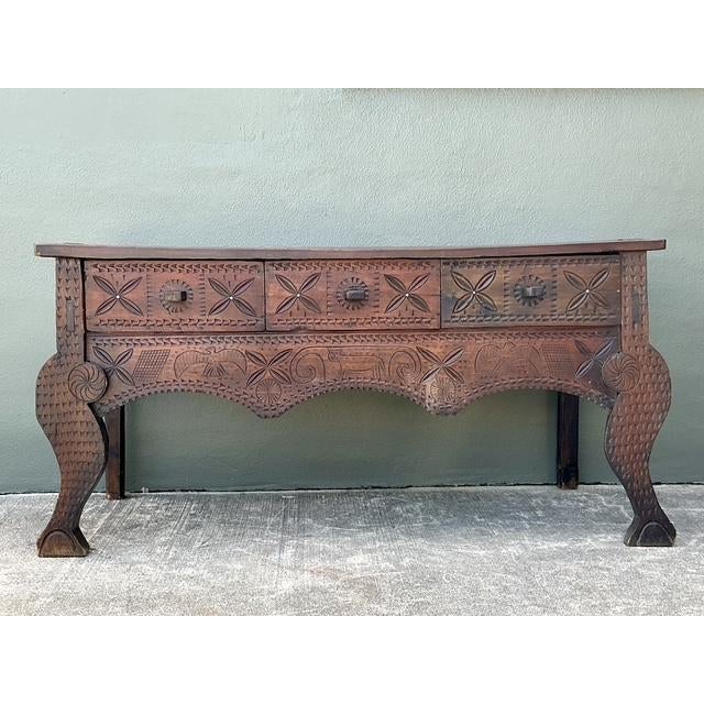Vintage Primitive Hand Carved Console Table For Sale - Image 12 of 12