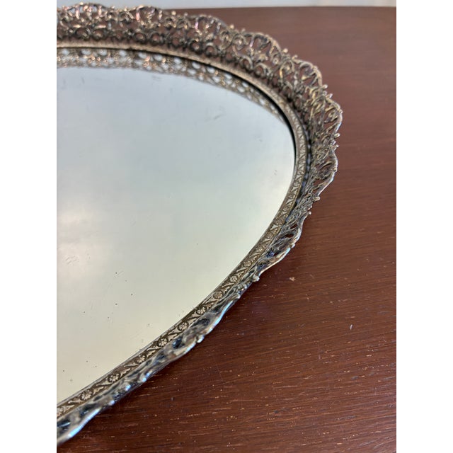 Vintage Hollywood Regency Silver Tone Mirrored Vanity Tray For Sale In Oklahoma City - Image 6 of 10