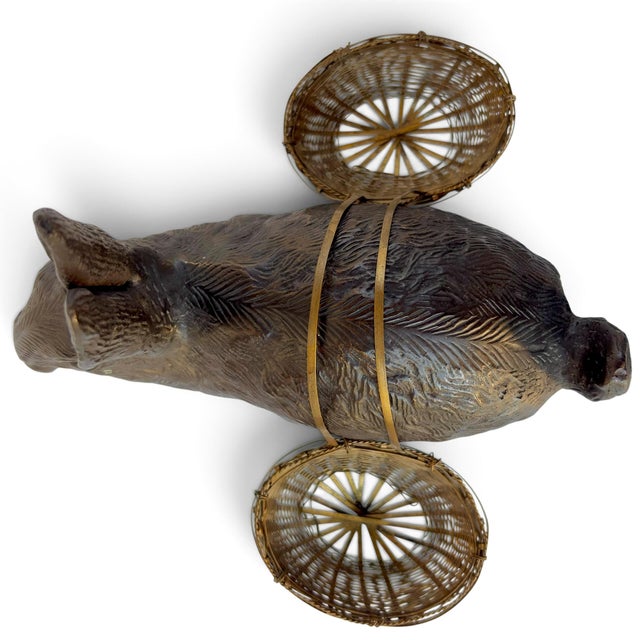 Mid 20th Century Bronze Bunny Rabbit Sculpture With Woven Brass Baskets Edwardian-Style For Sale - Image 9 of 18