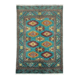Turquoise Kazak Wool Rug With Repeating Medallions, 3'11" X 5'10" For Sale