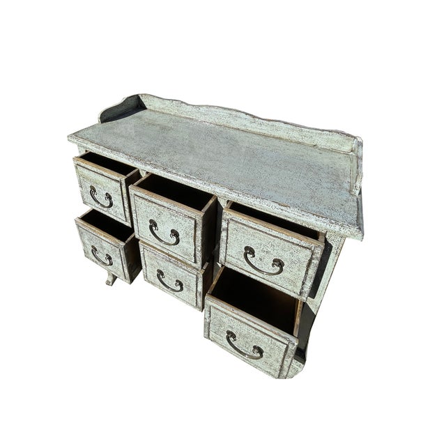 2000 - 2009 Distressed Pale Blue Curved Legs 6 Drawers Dresser Credenza Side Table For Sale - Image 5 of 6