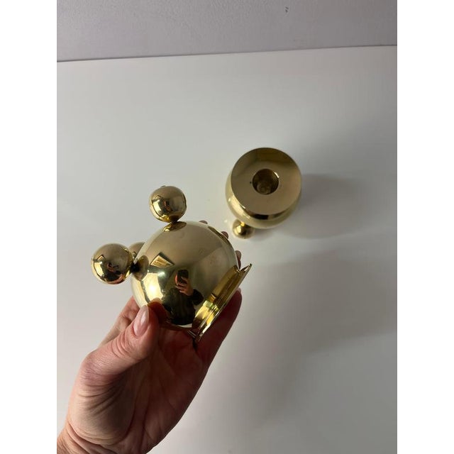 Spherical Brass Candlesticks from Gusums Bruk, Set of 2 For Sale - Image 6 of 11