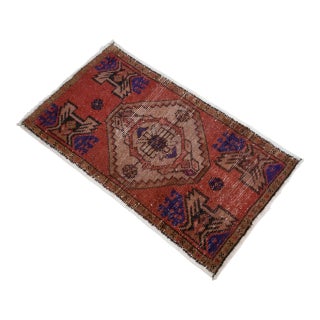 Hand Made Oushak Mat Rug Distressed Small Rug Kitchen Mat - 1'8" X 2'12" For Sale