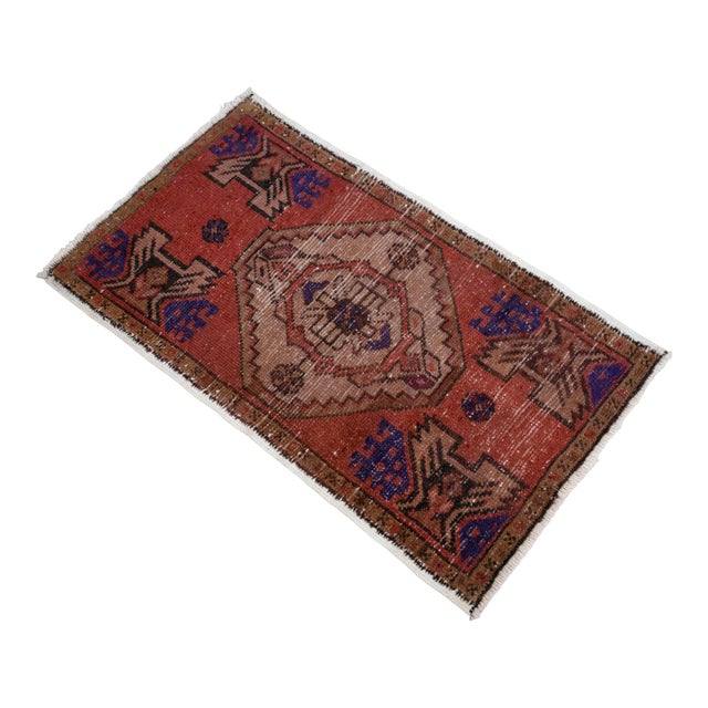 Hand Made Oushak Mat Rug Distressed Small Rug Kitchen Mat - 1'8" X 2'12" For Sale