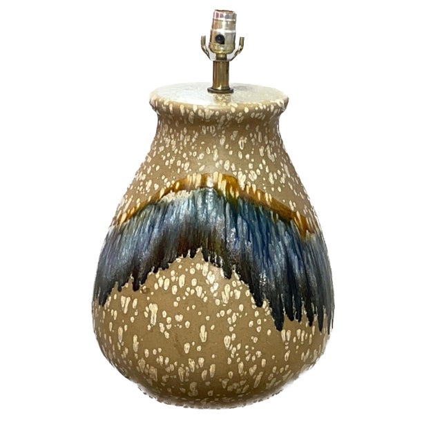 Ceramic Vintage MCM Drip Glaze Studio Pottery Table Lamp | Cobalt & Amber Circa 1970s For Sale - Image 7 of 7