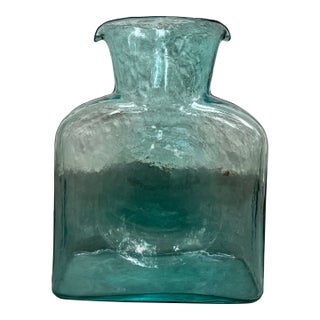 Blenko Glass 384 Teal Green Blue Double Spout Carafe Decanter For Sale