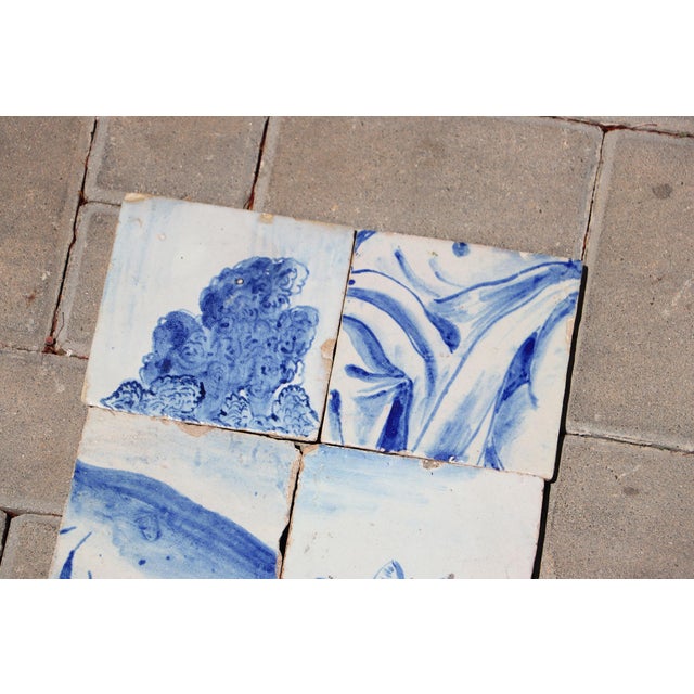 Baroque Antique Set of Eight Baroque Portuguese Tiles 18th Century Blue & White Scenic & Floral Design For Sale - Image 3 of 7