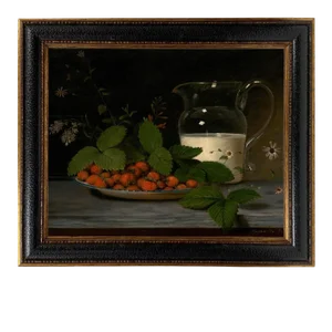 "Strawberries and Cream" After Raphaelle Peale, Contemporary Reproduction Print on Canvas, Black Frame, 16 x 20