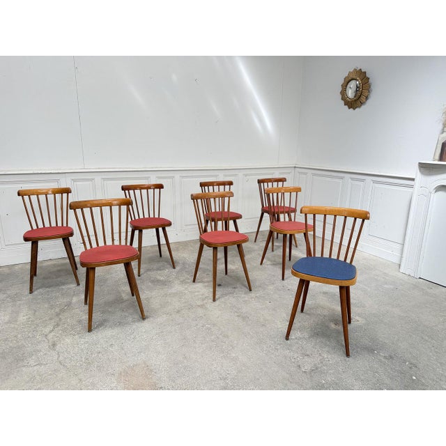 Chairs with Colorful Seats from Baumann, 1960s, Set of 8 For Sale - Image 9 of 9