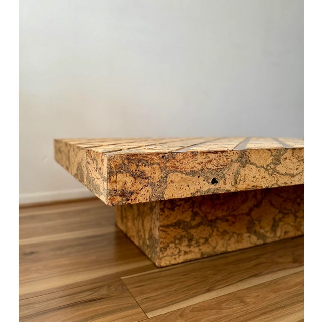Brown Late 20th Century Large Vintage Cork Coffee Table With Golden Inlay For Sale - Image 8 of 11