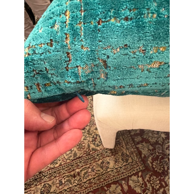 Green Sheared Velvet-Blend Pillow With New Insert For Sale In Miami - Image 6 of 8