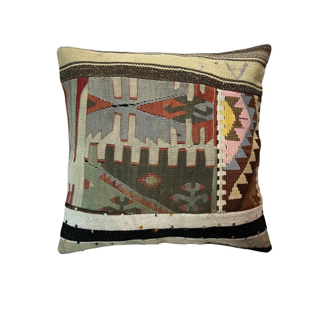 Brown Turkish Kilim Rug Cushion Cover For Sale - Image 8 of 11