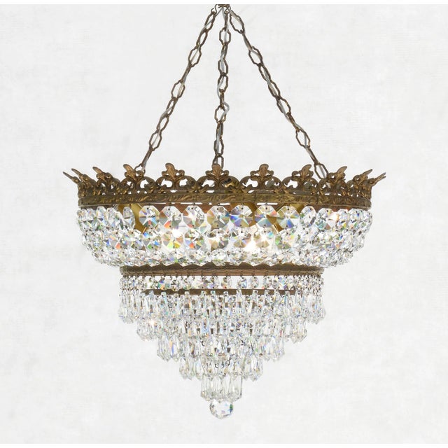 French Tiered Crown Waterfall Crystal Chandelier, 1930s For Sale - Image 3 of 6