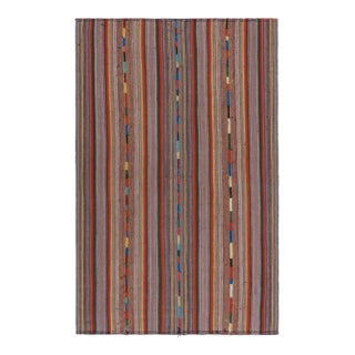 1950s Vintage Chaput Kilim Rug in Polychromatic Stripe Patterns For Sale