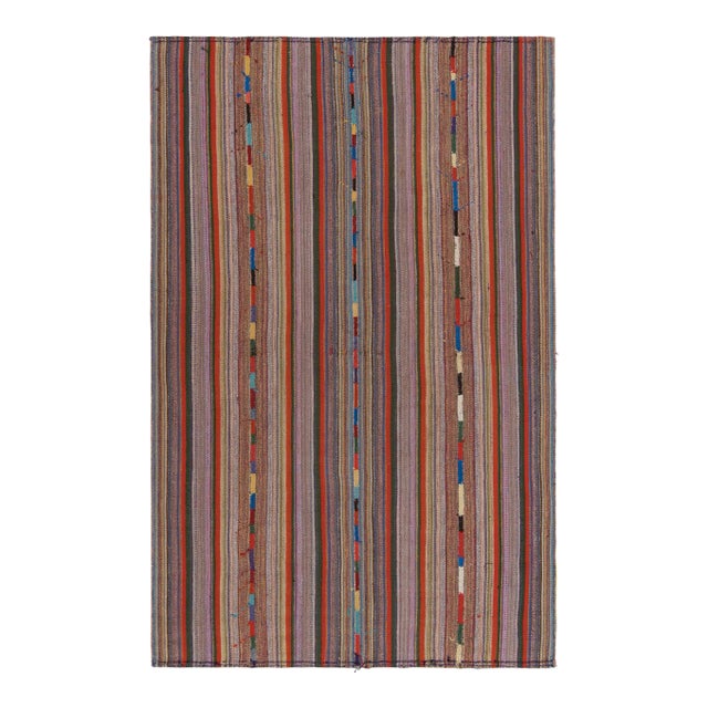 1950s Vintage Chaput Kilim Rug in Polychromatic Stripe Patterns For Sale
