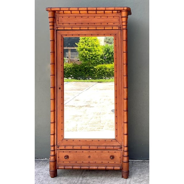 Late 19th Century Vintage Faux Bamboo Armoire With Mirror For Sale - Image 5 of 12
