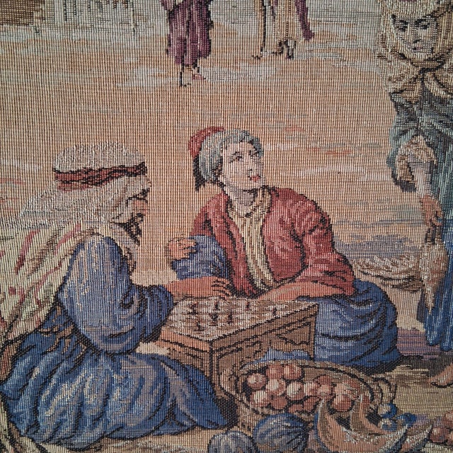 Hand dyed Middle Eastern tapestry, circa early 20th century in a gold frame. Excellent estate condition. 20" x 20". FREE...