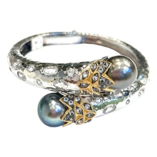 Bochic “Orient” Sapphire, Topaz & South Sea Pearl Bangle Set White 18K & Silver For Sale