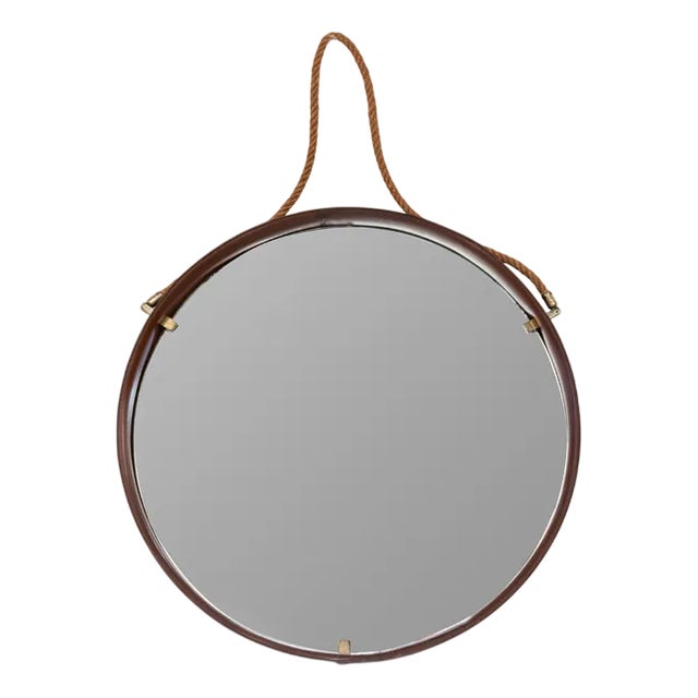 Second Half of the 20th Century Italian Mirror with Leather Frame and Metal Hinges from Pizzetti, 1960s For Sale