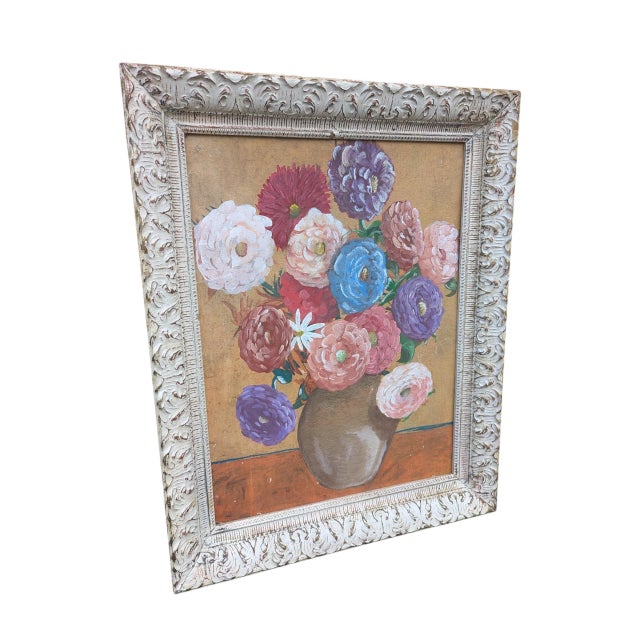Vintage Original Still Life Bouquet of Flowers Framed Painting For Sale - Image 4 of 12