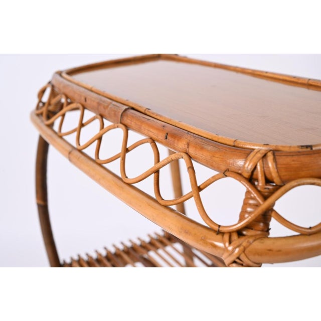 Mid-Century Modern Mid-Ccentury Bamboo and Rattan Cocktail Console Table attributed to Franco Albini, 1960s For Sale - Image 3 of 18