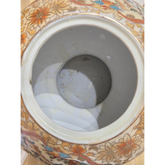 Grand 14" Jeweled Japanese Satsuma-Style Moriage Lidded Urn - Immortal Koi Handles For Sale - Image 11 of 18
