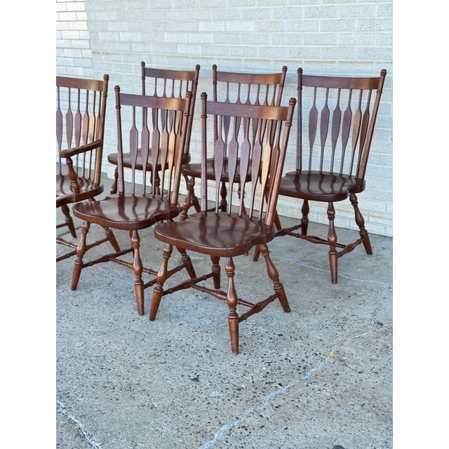 Harden Furniture Vintage Harden Solid Wood Dining Chairs Set of 6 Spindle Back Turned Legs For Sale - Image 4 of 12