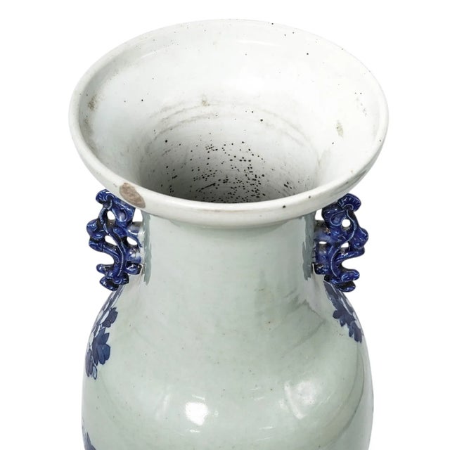 Asian 19th C. Chinese Late Qing Dynasty Blue and White / Celadon Porcelain Vase With Phoenix Decoration For Sale - Image 3 of 7