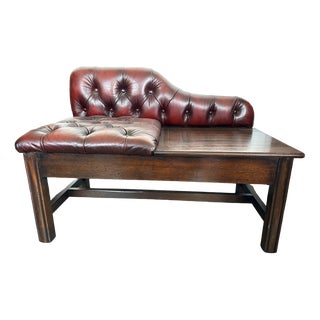 Chesterfield Telephone Bench in Leather For Sale