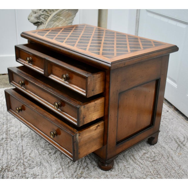 French Wood Accent Chest Nightstand French Louis XIII Style Small 3 Drawer Parquet Top For Sale - Image 3 of 12