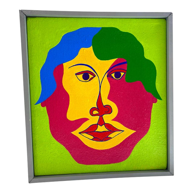 Mexican Vibrant Modernist Portrait by Errol Ortiz For Sale