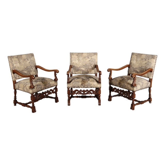 Antique Baroque Armchairs in Walnut, 1800, Set of 3 For Sale