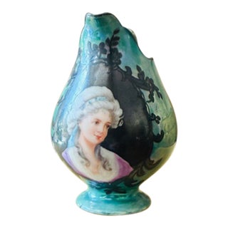 Antique D&c Limoges France Portrait Creamer | Delinieres & Co Porcelain | 1894–1900 Hand Painted Portrait Pitcher Creamer For Sale