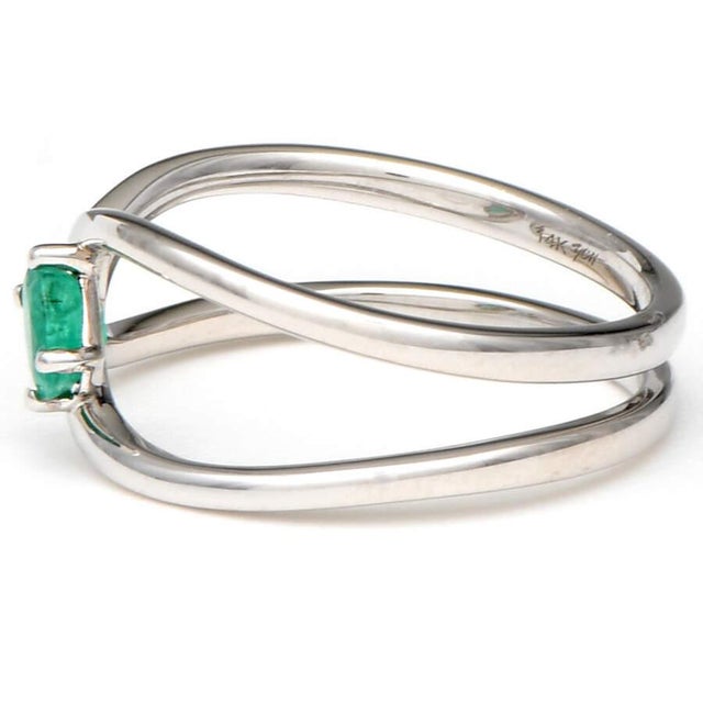 Contemporary 14KW Emerald(0.21) & Diamond Open Loop Ring, size 6.25 For Sale - Image 3 of 5