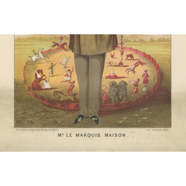 After Bisetsky, French Belle Époque Circus Caricature, Marquis House, 1884, Chromolithograph For Sale - Image 6 of 10