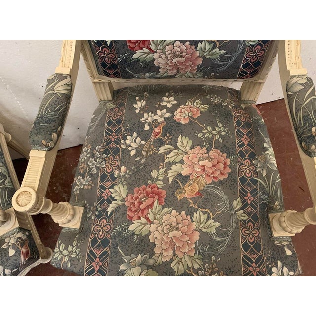 Wood Louis XVI Style Armchairs in White Lacquered Beech, 20th Century, Set of 2 For Sale - Image 7 of 12