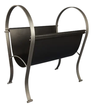 Magazine Rack in Black Leather and Satin Metal from Porada, 1980s