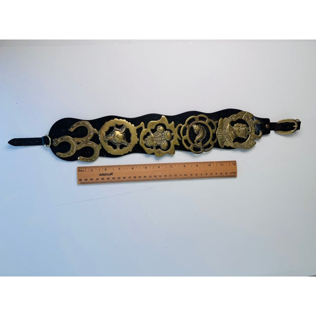 Animal Skin 1970s Brass and Leather Horse Bridle Strap For Sale - Image 7 of 7