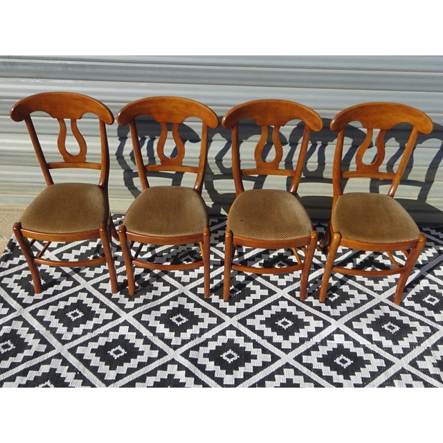 Wooden Chairs with Golden Velvet Top, 1980s, Set of 4 For Sale - Image 6 of 18