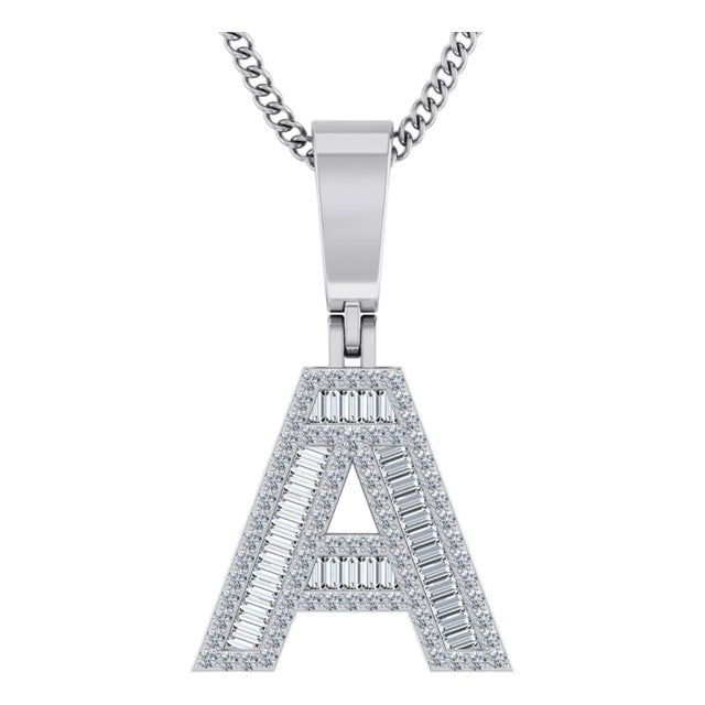 10K White Gold Baguette Initial A Pendant 3/8 Cttw For Sale