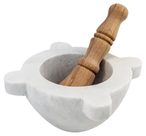 White Marble Mortar with Pestle in Wood