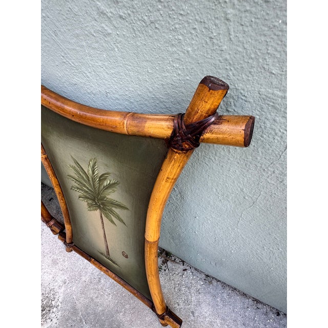 Late 20th Century Palm Tree Botanical Paintings, Bamboo Framed Pair — Coastal Tropical Wall Art For Sale - Image 11 of 12