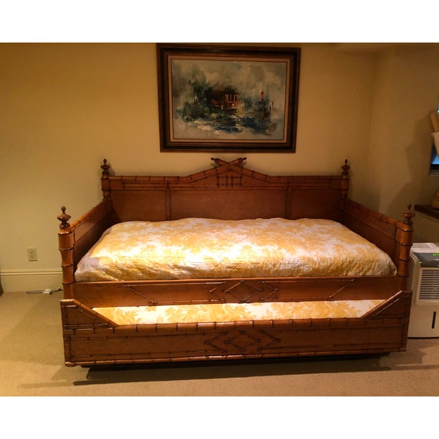Antique Reimagined 2 Colonial Style Twin Beds to Trundle Bed, Bamboo and Cane For Sale - Image 11 of 11