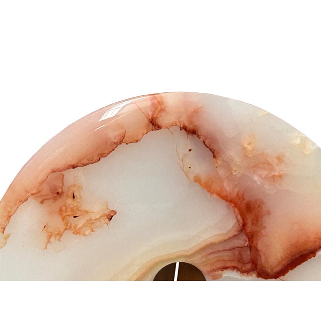 9.75" Natural White Brown Onyx Stone Round Fengshui Home Decor Display For Sale - Image 16 of 16