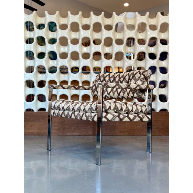 Textile 1970s Milo Baughman Chrome and Wool Lounge Chair For Sale - Image 7 of 13
