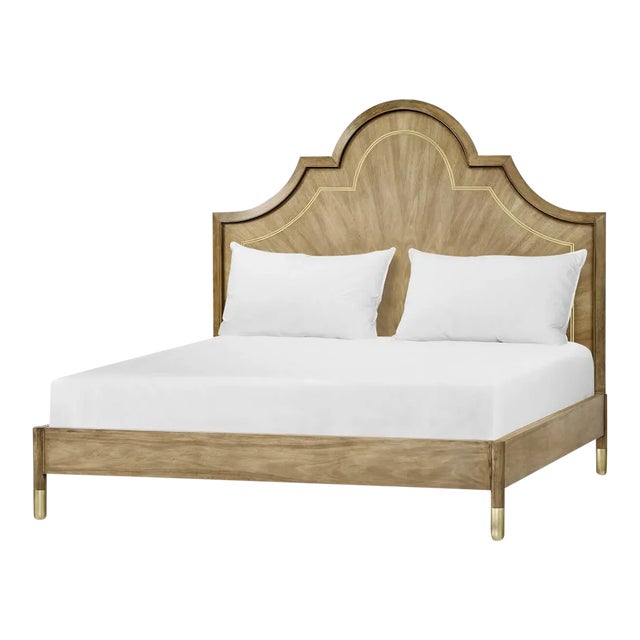 Modern Walnut and Brass King Size Bed For Sale